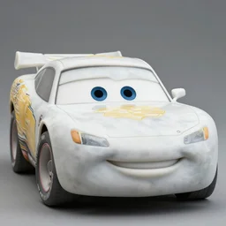 detail  marble sculpture of Lightning McQueen , full view, high detail