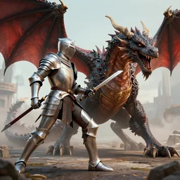 a knight in shining armor fighting a large dragon, 3d art unreal engine 8k trending on artstartion