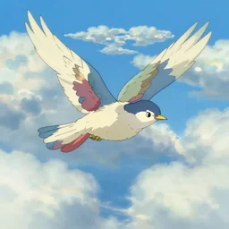 magical bird, flying above the clouds, cgsociety masterpiece, artstation trending, by rossdraws, ghibli, kimi no na wa, greg rutkowski, simon stalberg, greg manchess