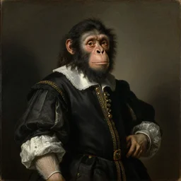portrait of a australopithecus man wearing 1 6 th century dutch clothing by rembrandt, oil on canvas, 1 6 4 0, rijksmuseum