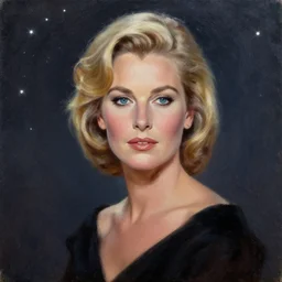 portrait of grace kelly, stars on the background, oil on canvas,