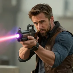 ryan gosling in fallout 4 shoots a laser rifle