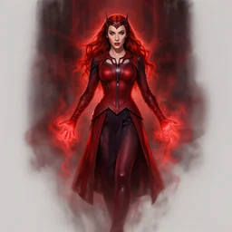 full body shot of megan fox as scarlett witch, glowing red hands with red mist, ominous red glow behind hair, intricate, elegant, wicked, highly detailed, centered, digital painting, artstation, concept art, smooth, sharp focus, illustration, artgerm, tomasz alen kopera, peter mohrbacher, donato giancola, joseph christian leyendecker, wlop, boris vallejo