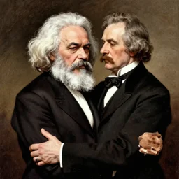 Karl Marx hugging John Stuart mill