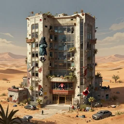a beautiful ultradetailed rendering of lobby building city abandoned by wolf d. prix, evil bladerunner 2 0 4 9 desert anime, archdaily, wallpaper, highly detailed, trending on artstation.