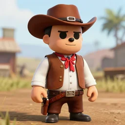 Screenshot of Master Shake from Aqua Teen Hunger Force as a 3d cowboy in full cowboy attire in the videogame 'Red Dead Redemption 2'. Sharpened. 1080p. High-res. Ultra graphical settings.