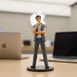 figurine of scorates at the apple store pondering over whether to buy the latest macbook, personification, dynamic pose, detailed product photo, featured on amiami, 8 k, 8 5 mm, f. 1 4, beautiful composition,