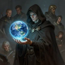 creator of worlds wearing a cloak, creating worlds and holding a holographic planet projection in his hand, detailed, sci - fi, digital painting, artstation, sharp focus, illustration, ominous, artgerm, tomasz alen kopera, peter mohrbacher, donato giancola, joseph christian leyendecker, wlop, frank frazetta