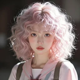 a cute young woman with messy curly pastel hair, harajuku fashion, In the style of lya kushinov, Avetetsuya Studios