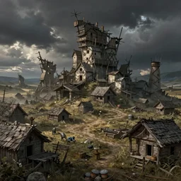 smurf village as a ghost town, greg rutkowski, detailed,