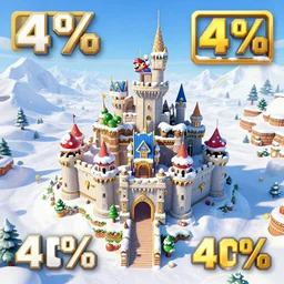 3D Mario 64 castle aerial view, 4k, 40% snow