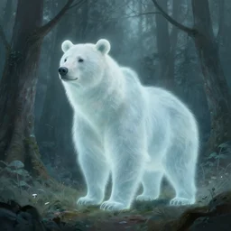 ghostly animal spirit, bear, translucent, ghostly forest, byilya kuvshinov and rossdraws and greg rutkowski and justin gerard, artstation, deviantart, cgsociety