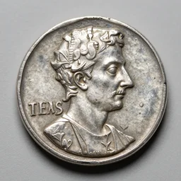 ancient silver roman coin with the portrait of mo from the simpsons, museum item, excellent condition