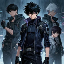 killua zoldyck black hair, rain, techwear, streetwear, cyberpunk style outfit, greg rutkowski, ross tran, takato yomamoto, wlop, ilya kuvshinov, intricate complexity, detailed portrait, 4 k, cinematic lighting, artstation, sharp focus, smooth, makoto shinkai