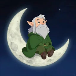 cute little gandalf sitting on the moon, fantasy, concept art, artstation, disney, pixar, dreamworks, anime, tyler edlin, feng zhu, jparked, thomas karpi