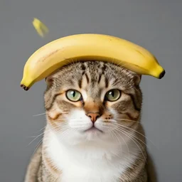 a cat with banana on his head, professional photography