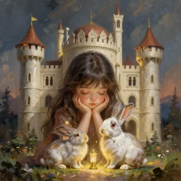 sadness palace and human rabbit, artstation, ultradetailed, digital Painting, by James gurney and Pipilotti Rist