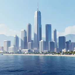 a beautifully digital matte cyberpunk cityscape by the sea by angus mckie, greg rutkowski and caspar david friedrich