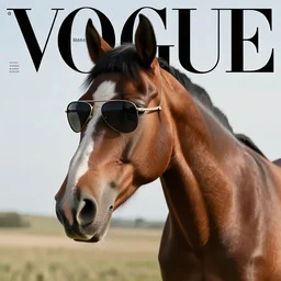 a horse with sunglasses, vogue magazine