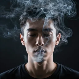 man face made of smoke