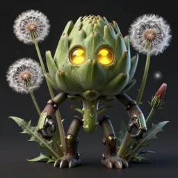 a humanoid figure artichoke thistle dandelion monster with eyes, radiation glow, highly detailed, digital art, sharp focus, trending on art station, artichoke, anime art style