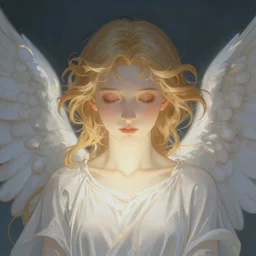 portrait shoulder level close up image of a seraphim angel human soul light visualized as human form inspired by alphonse mucha, ayami kojima, amano, charlie bowater, karol bak, greg hildebrandt, jean delville, and mark brooks, art nouveau, neo - gothic, gothic, rich deep moody colors. yuka morii and aaron blaise