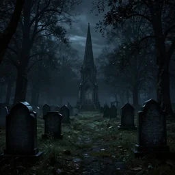a gloomy night at the graveyard, realistic, 8 k, extremely detailed, cgi, trending on artstation, hyper - realistic render, 4 k hd wallpaper, premium prints available, octane render, award winning, by greg rutkowski