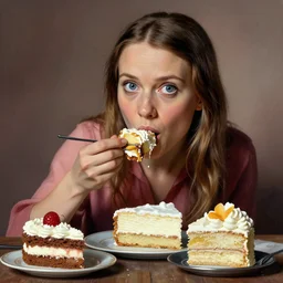 greta thunberg eating cakes painted by salvador dali, detailed digital art, trending on Artstation