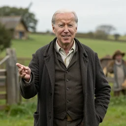 photorealistic Joe Biden as Bilbo Baggins in the Shire in Lord of the Rings