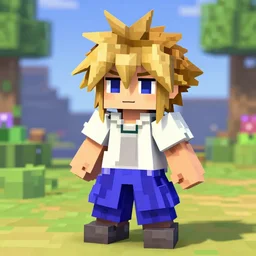 sora, from kingdom hearts, as a reinterpretation made by minecraft