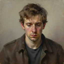 an oil painting of a sad man, highly detailed, trending on artstation - n 8
