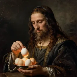 Pensive Wizard Examining Eggs, by  Leonardo da Vinci.