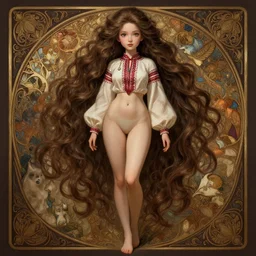 cute karelian woman with a beautiful face and eyes, long hair, wearing traditional karelian clothing, long legs, fantasy, intricate, full body shot, sexy, highly detailed, digital painting, artstation, concept art, wallpaper, smooth, sharp focus, realistic photo by artgerm and greg rutkowski and alphonse mucha