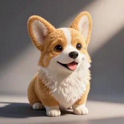 photograph of a corgi furby toy, cute, happy, adorable, friendly, fun