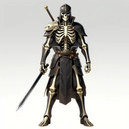a full body shot of a Skeleton warrior by Takeshi Obata and Tomohiro Shimoguchi, skeleton face,black heavy armor, wears shorts, highly detailed,artstation,manga