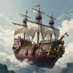 a floating city built on a flying pirate ship, digital painting, artstation, concept art, intricate, octane render, 8 k, unreal engine