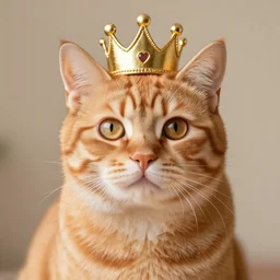 A cute orange cat wearing a crown, 8k, professional photo