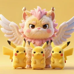 high quality 3 d render hyperrealist very cute pastel fluffy! grumpy griffin cat hybrid with wings!, vray smooth, in the style of detective pikachu, hannah yata charlie immer, dramatic yellow light, low angle, uhd 8 k, sharp focus
