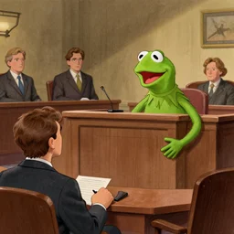 courtroom sketch of grover on trial for murdering kermit