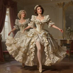 I have just walked into my room and there is mum and dad, sexy, expressive pose, acrobatic, ornate frilly dress, fantasy, intricate, elegant, highly detailed, digital painting, artstation, concept art, smooth, sharp focus