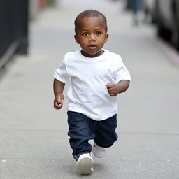 portrait of midget kanye west running down a sidewalk, sharp focus, 4 k editorial photograph, soft lighting