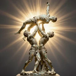 a statue of a man lifting another man into the air by his neck