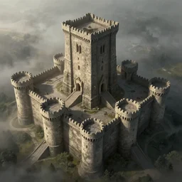 monolithic castle, stone hewn, krak de chevalier, epic scale, enormous towers, very tall, aerial view, matte painting, dramatic lighting, fog, dark souls, artstation