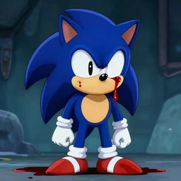 scary sonic, no eyes, crying blood