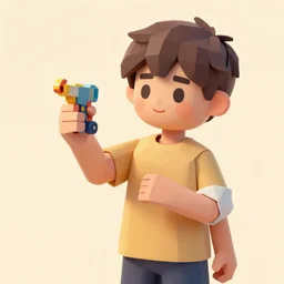 a young boy holding a toy, rolled up sleeves, character design, low poly, pinterest, 4 k