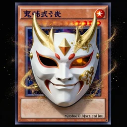 demon Mask in the art style of a yugioh card , dynamic, particulate, intricate, elegant, highly detailed, centered, artstation, smooth, sharp focus, octane render