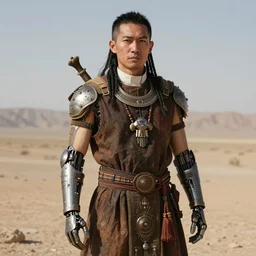 hyper realistic photography portrait of postapocalyptic priest asian cyborg tribal cleric amazon cinematic, brom, mucha, moebius juan gimenez coachella cgsociety
