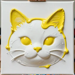a photo of white paint mixed with thick yellow paint on an artist's canvas in the shape of a cute cat's face, ultradetailed, photography, ultra hd 4 k, iso 2 0 0, insanely beautiful, realistic