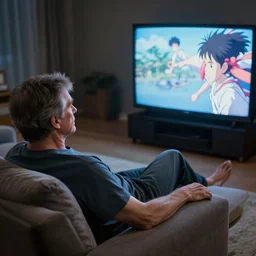 a couch sitting being relaxing and watching a glowing television, professional photography, highly detailed, stunning lighting, artstation, realistic face and anatomy, by rembrandt and mœbius and hayao miyazaki and akira toriyama and ilya kuvshinov and takehiko inoue and kim jung gi and karl kopinski and thomas kinkade and greg rutkowski