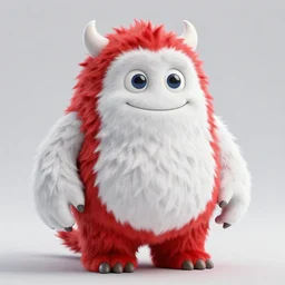 3 d render of completely red hairy friendly monster smiling wearing white chrome shades, full body, simple, cute, cartoony, white background, unreal engine 5 hdr